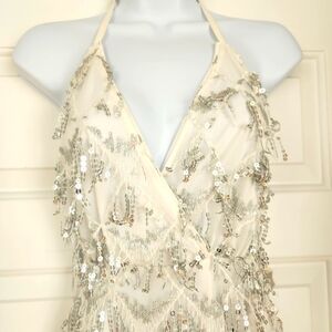 White Sequin Halter Dress M